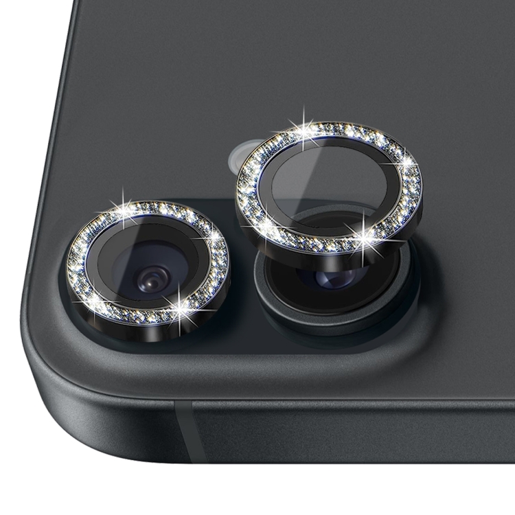 For iPhone 16 / 16 Plus NORTHJO Glitter Camera Lens Protector Tempered Glass Metal Ring Film(Black) For iPhone 16 / 16 Plus NORTHJO Glitter Camera Lens Protector Tempered Glass Metal Ring Film(Black)