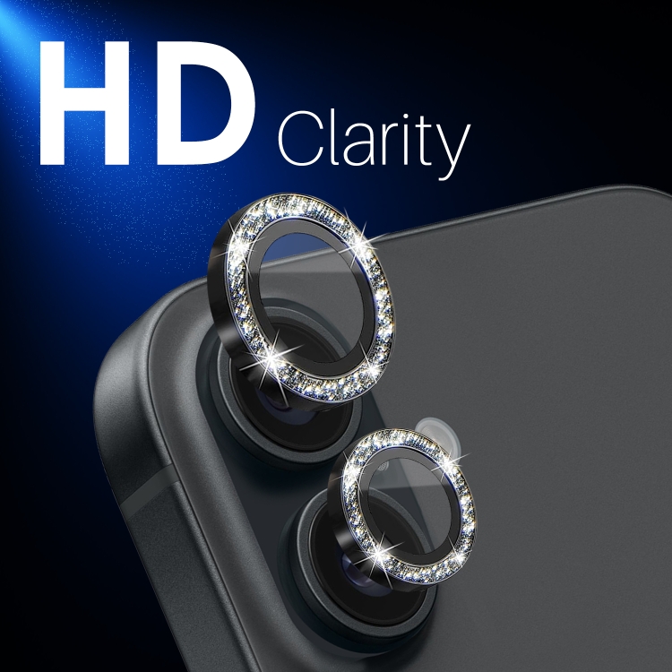 For iPhone 16 / 16 Plus NORTHJO Glitter Camera Lens Protector Tempered Glass Metal Ring Film(Black) For iPhone 16 / 16 Plus NORTHJO Glitter Camera Lens Protector Tempered Glass Metal Ring Film(Black)