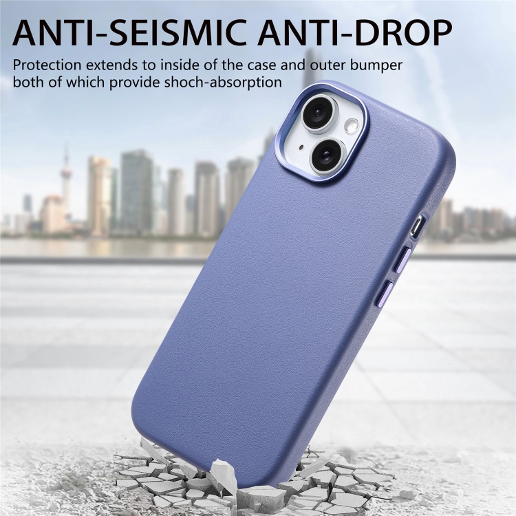 For iPhone 15 Electroplated Metal Button Shockproof Phone Case(Blue) For iPhone 15 Electroplated Metal Button Shockproof Phone Case(Blue)