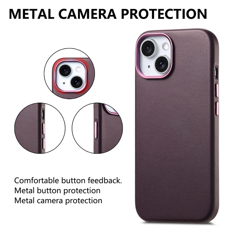 For iPhone 15 Plus Electroplated Metal Button Shockproof Phone Case(Purple) For iPhone 15 Plus Electroplated Metal Button Shockproof Phone Case(Purple)
