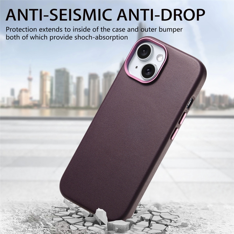 For iPhone 15 Plus Electroplated Metal Button Shockproof Phone Case(Purple) For iPhone 15 Plus Electroplated Metal Button Shockproof Phone Case(Purple)