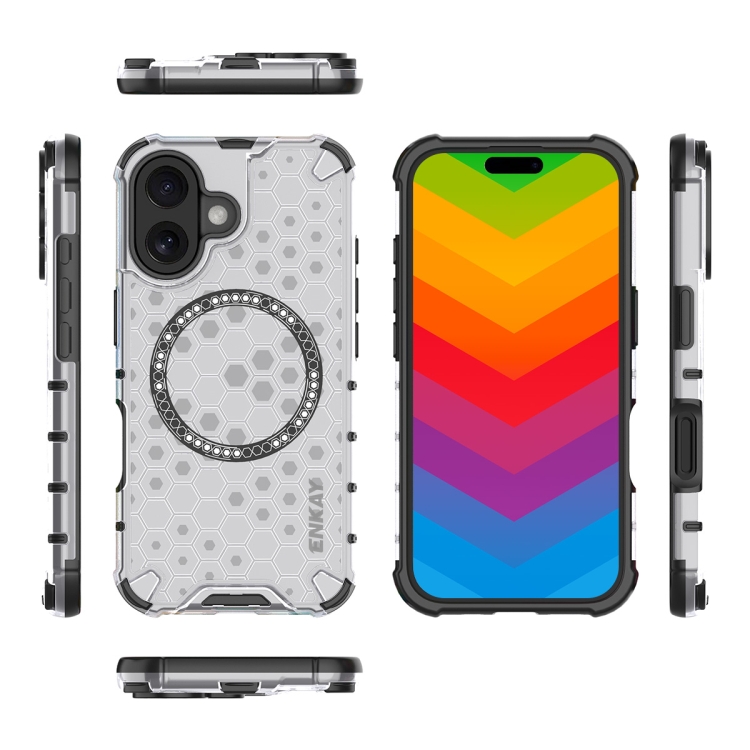 For iPhone 16 Plus ENKAY Hat-Prince Honeycomb MagSafe Shockproof Phone Case with Large Arc Edge Film(White) For iPhone 16 Plus ENKAY Hat-Prince Honeycomb MagSafe Shockproof Phone Case with Large Arc Edge Film(White)