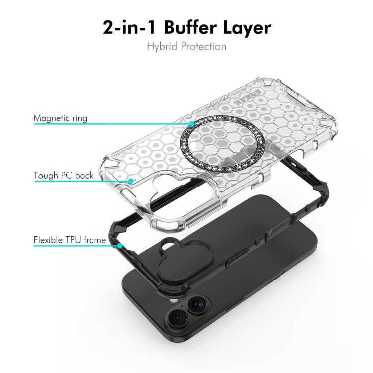 For iPhone 16 Plus ENKAY Hat-Prince Honeycomb MagSafe Shockproof Phone Case with Large Arc Edge Film(White) For iPhone 16 Plus ENKAY Hat-Prince Honeycomb MagSafe Shockproof Phone Case with Large Arc Edge Film(White)