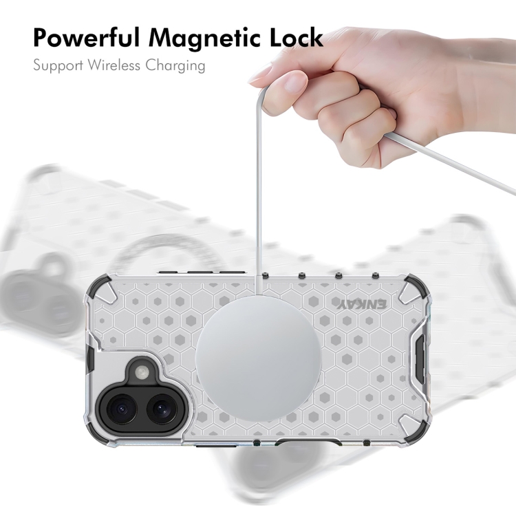 For iPhone 16 Plus ENKAY Hat-Prince Honeycomb MagSafe Shockproof Phone Case with Large Arc Edge Film(White) For iPhone 16 Plus ENKAY Hat-Prince Honeycomb MagSafe Shockproof Phone Case with Large Arc Edge Film(White)