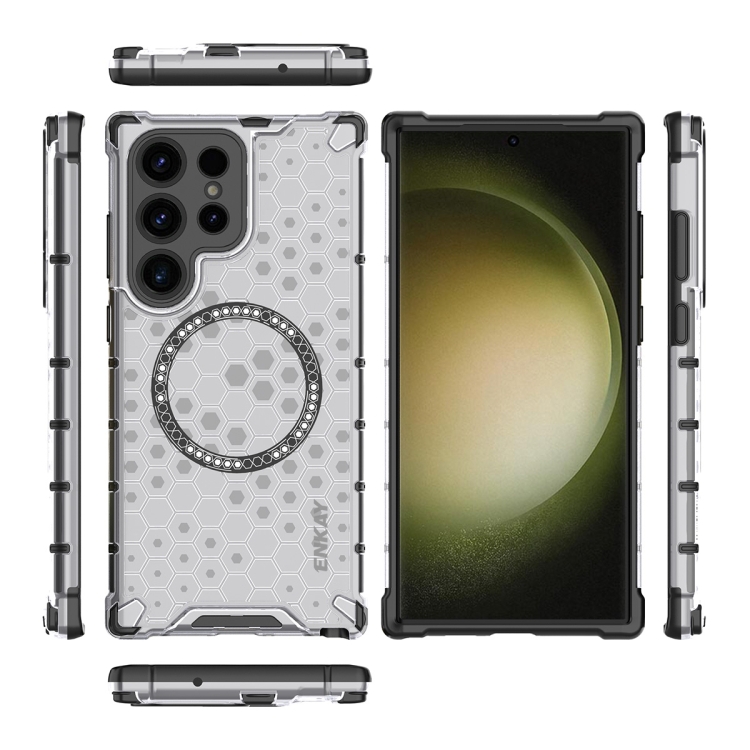 For Samsung Galaxy S24 Ultra 5G ENKAY Hat-Prince Honeycomb MagSafe Shockproof Phone Case with 0.18mm Film(White) For Samsung Galaxy S24 Ultra 5G ENKAY Hat-Prince Honeycomb MagSafe Shockproof Phone Case with 0.18mm Film(White)