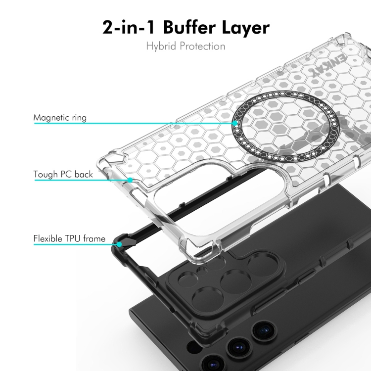 For Samsung Galaxy S24 Ultra 5G ENKAY Hat-Prince Honeycomb MagSafe Shockproof Phone Case with 0.18mm Film(White) For Samsung Galaxy S24 Ultra 5G ENKAY Hat-Prince Honeycomb MagSafe Shockproof Phone Case with 0.18mm Film(White)