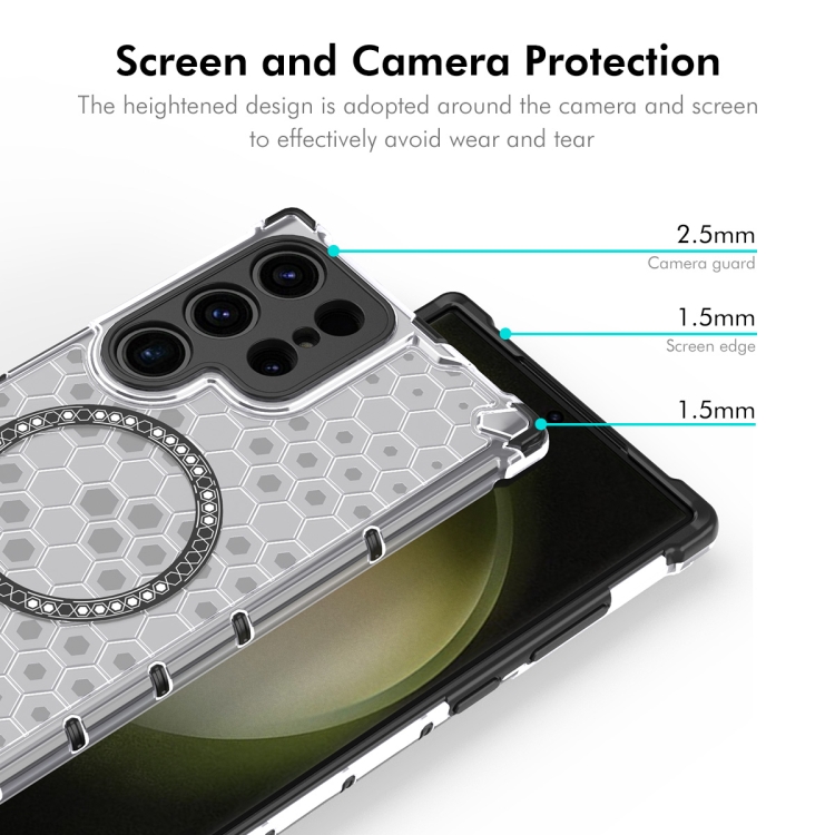 For Samsung Galaxy S24 Ultra 5G ENKAY Hat-Prince Honeycomb MagSafe Shockproof Phone Case with 0.18mm Film(White) For Samsung Galaxy S24 Ultra 5G ENKAY Hat-Prince Honeycomb MagSafe Shockproof Phone Case with 0.18mm Film(White)