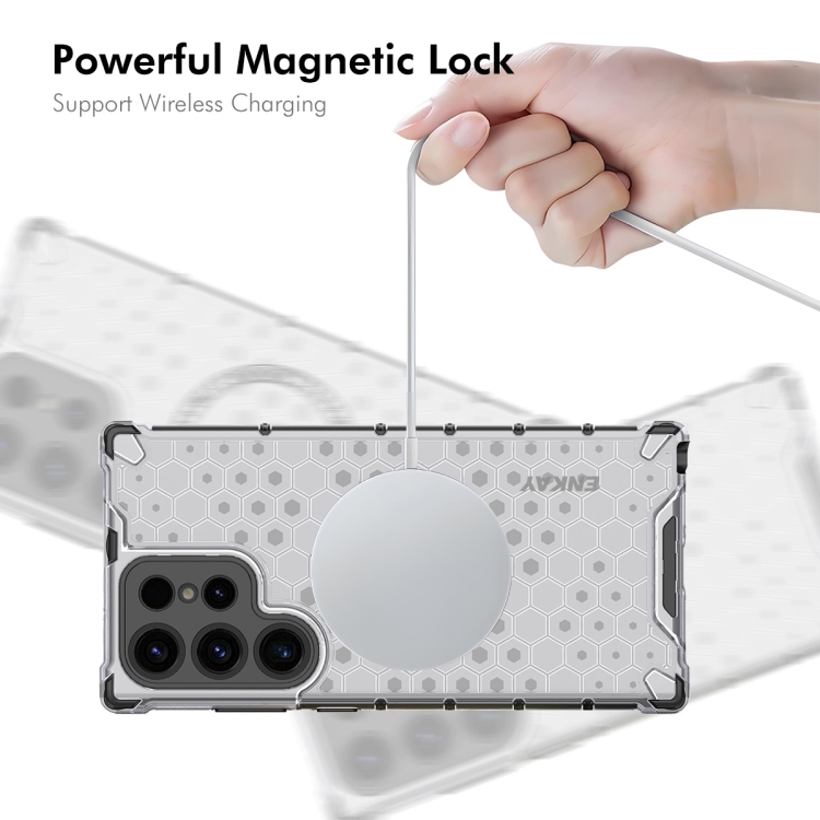 For Samsung Galaxy S24 Ultra 5G ENKAY Hat-Prince Honeycomb MagSafe Shockproof Phone Case with 0.18mm Film(White) For Samsung Galaxy S24 Ultra 5G ENKAY Hat-Prince Honeycomb MagSafe Shockproof Phone Case with 0.18mm Film(White)