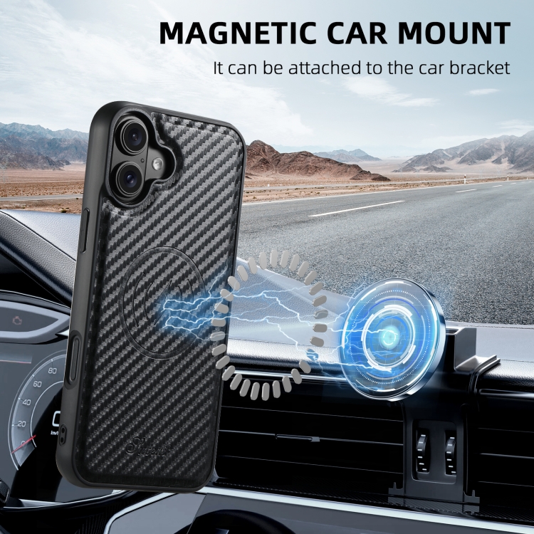 For iPhone 16 Suteni TXWH18 Carbon Fiber Texture Detachable Wallet MagSafe Phone Case(Black) For iPhone 16 Suteni TXWH18 Carbon Fiber Texture Detachable Wallet MagSafe Phone Case(Black)