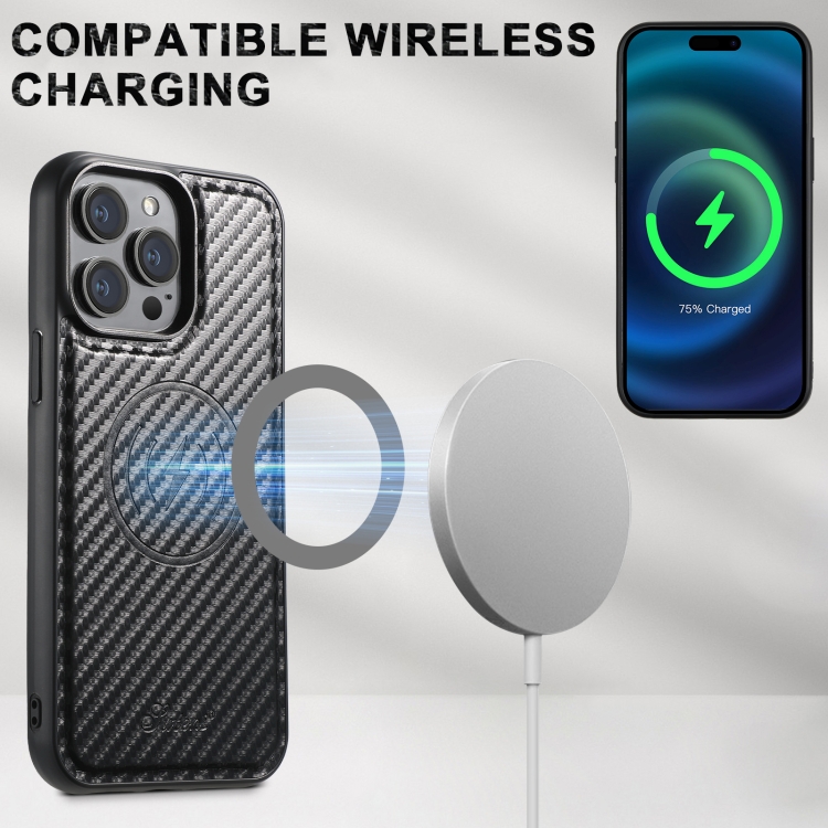 For iPhone 16 Suteni TXWH18 Carbon Fiber Texture Detachable Wallet MagSafe Phone Case(Black) For iPhone 16 Suteni TXWH18 Carbon Fiber Texture Detachable Wallet MagSafe Phone Case(Black)