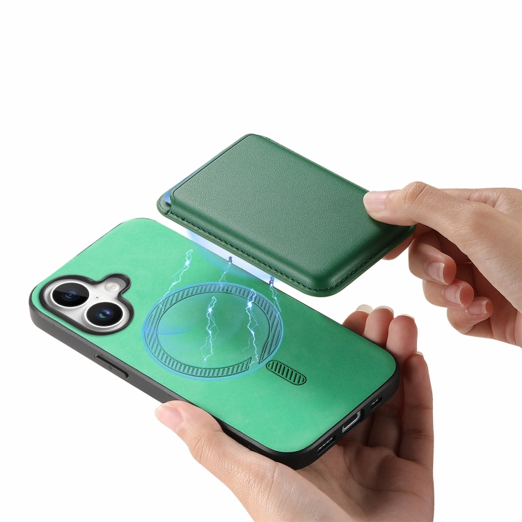 For iPhone 16 Plus Retro Magsafe Card Bag PU Back Cover Phone Case(Green) For iPhone 16 Plus Retro Magsafe Card Bag PU Back Cover Phone Case(Green)