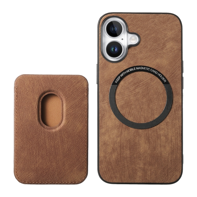 For iPhone 16 Plus Retro Leather Card Bag Magnetic Phone Case(Brown) For iPhone 16 Plus Retro Leather Card Bag Magnetic Phone Case(Brown)