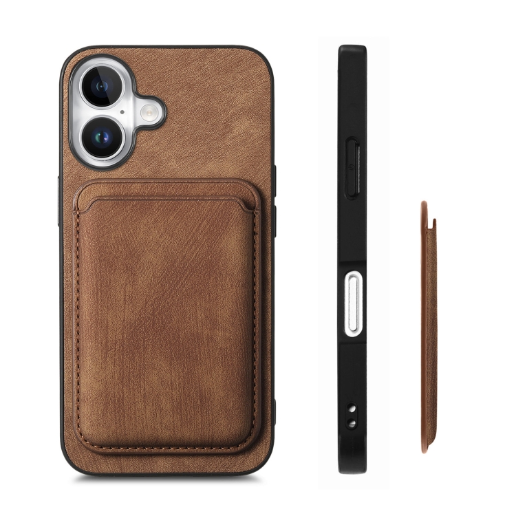 For iPhone 16 Plus Retro Leather Card Bag Magnetic Phone Case(Brown) For iPhone 16 Plus Retro Leather Card Bag Magnetic Phone Case(Brown)