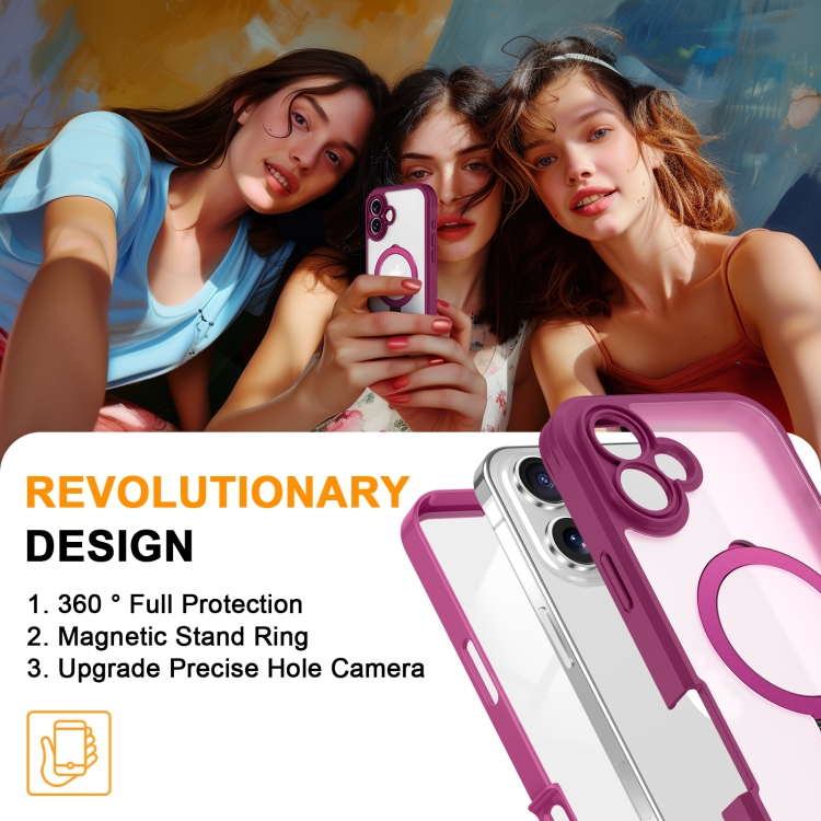 For iPhone 16 Plus Skin Feel MagSafe Holder 360 Full Body Phone Case(Rose Red) For iPhone 16 Plus Skin Feel MagSafe Holder 360 Full Body Phone Case(Rose Red)