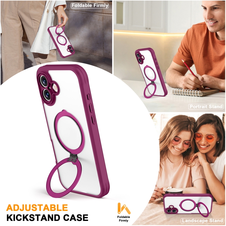 For iPhone 16 Plus Skin Feel MagSafe Holder 360 Full Body Phone Case(Rose Red) For iPhone 16 Plus Skin Feel MagSafe Holder 360 Full Body Phone Case(Rose Red)