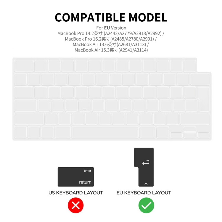 For MacBook Pro 14.2 / 16.2 / Air 13.6 / 15.3 ENKAY EU Version Soft TPU Keyboard Protector Film For MacBook Pro 14.2 / 16.2 / Air 13.6 / 15.3 ENKAY EU Version Soft TPU Keyboard Protector Film