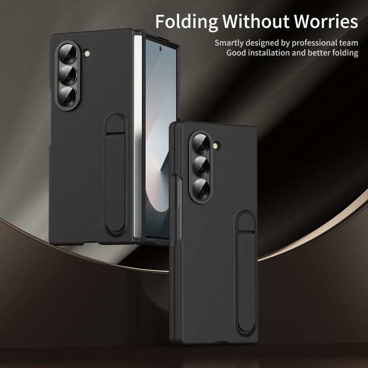 For Samsung Galaxy Z Fold5 5G Skin-feel Holder Shockproof Phone Case(Black) For Samsung Galaxy Z Fold5 5G Skin-feel Holder Shockproof Phone Case(Black)