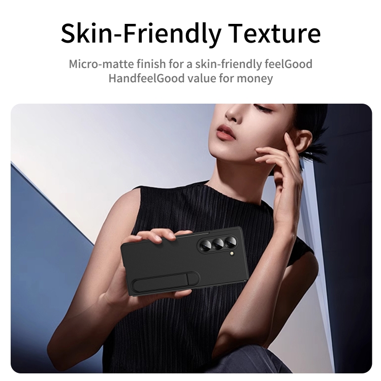For Samsung Galaxy Z Fold5 5G Skin-feel Holder Shockproof Phone Case(Black) For Samsung Galaxy Z Fold5 5G Skin-feel Holder Shockproof Phone Case(Black)