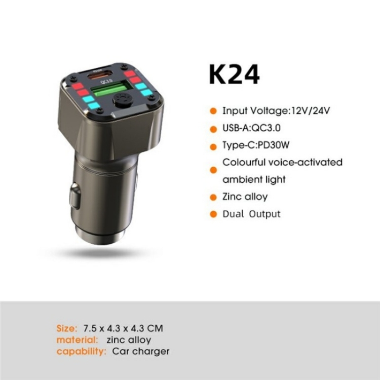 K24 Dual Ports Car Charging Adapter Car Charger PD 30W QC 3.0 Super Charger K24 Dual Ports Car Charging Adapter Car Charger PD 30W QC 3.0 Super Charger