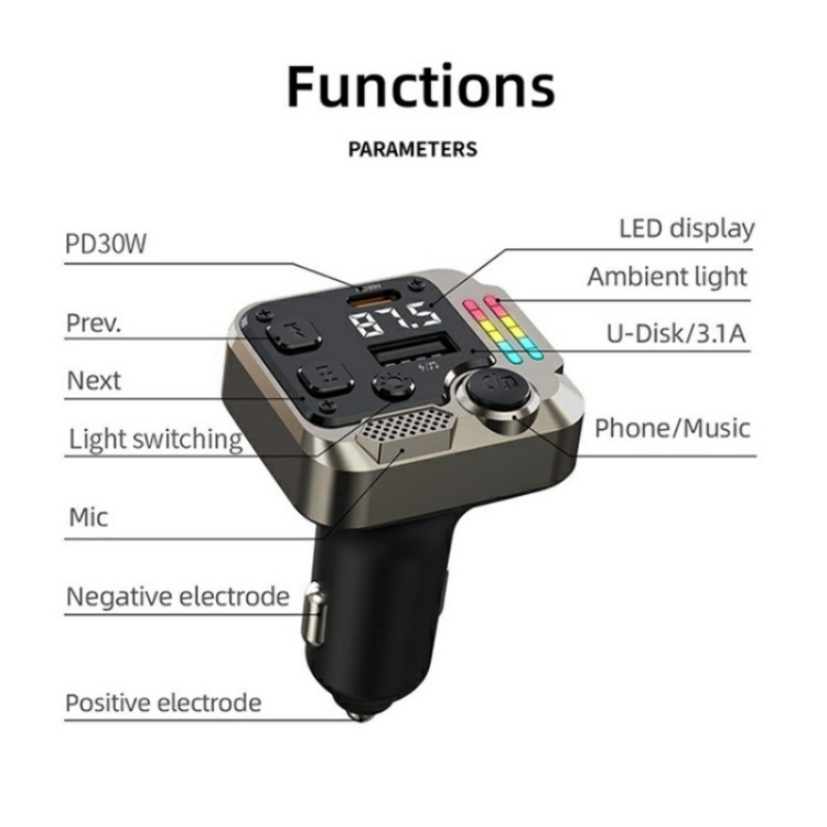 C68 Dual Port Bluetooth FM Transmitter PD 30W Car Charger Music Player Hands-Free Call C68 Dual Port Bluetooth FM Transmitter PD 30W Car Charger Music Player Hands-Free Call