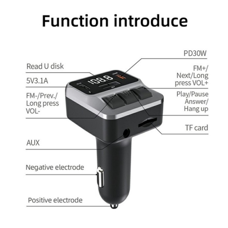 C65 Dual Type-C Port PD 30W Fast Charging Adapter Car Bluetooth FM Transmitter C65 Dual Type-C Port PD 30W Fast Charging Adapter Car Bluetooth FM Transmitter
