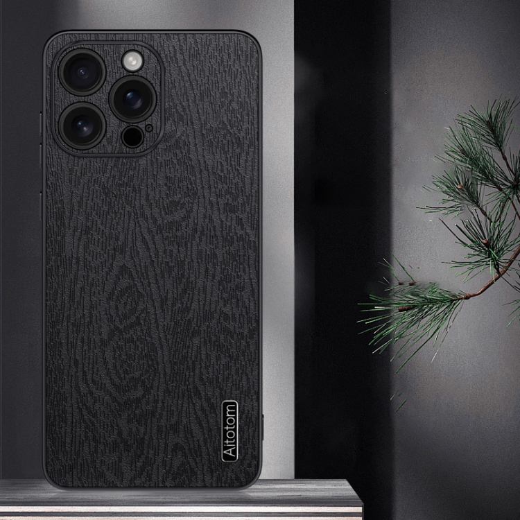 For iPhone 16 Pro Tree Bark Leather Shockproof Phone Case(Black) For iPhone 16 Pro Tree Bark Leather Shockproof Phone Case(Black)