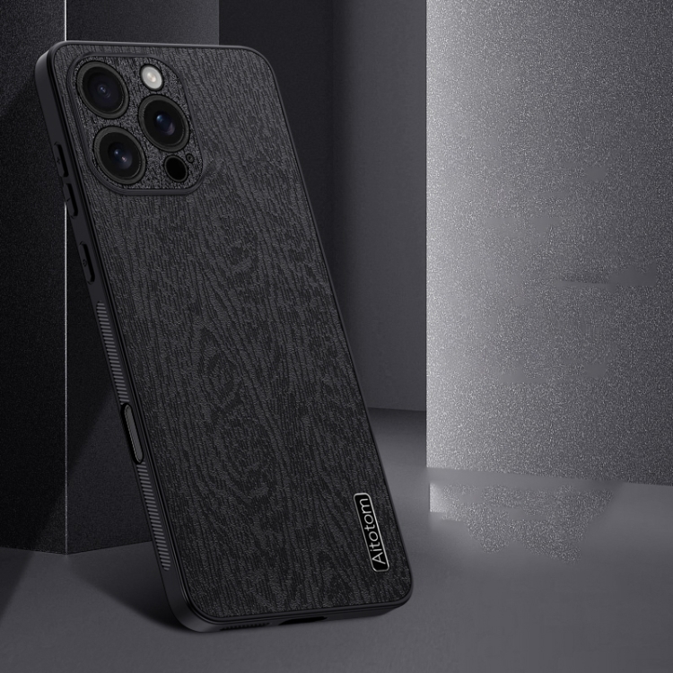 For iPhone 16 Pro Tree Bark Leather Shockproof Phone Case(Black) For iPhone 16 Pro Tree Bark Leather Shockproof Phone Case(Black)