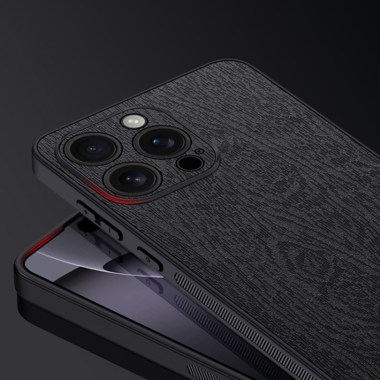 For iPhone 16 Pro Tree Bark Leather Shockproof Phone Case(Black) For iPhone 16 Pro Tree Bark Leather Shockproof Phone Case(Black)
