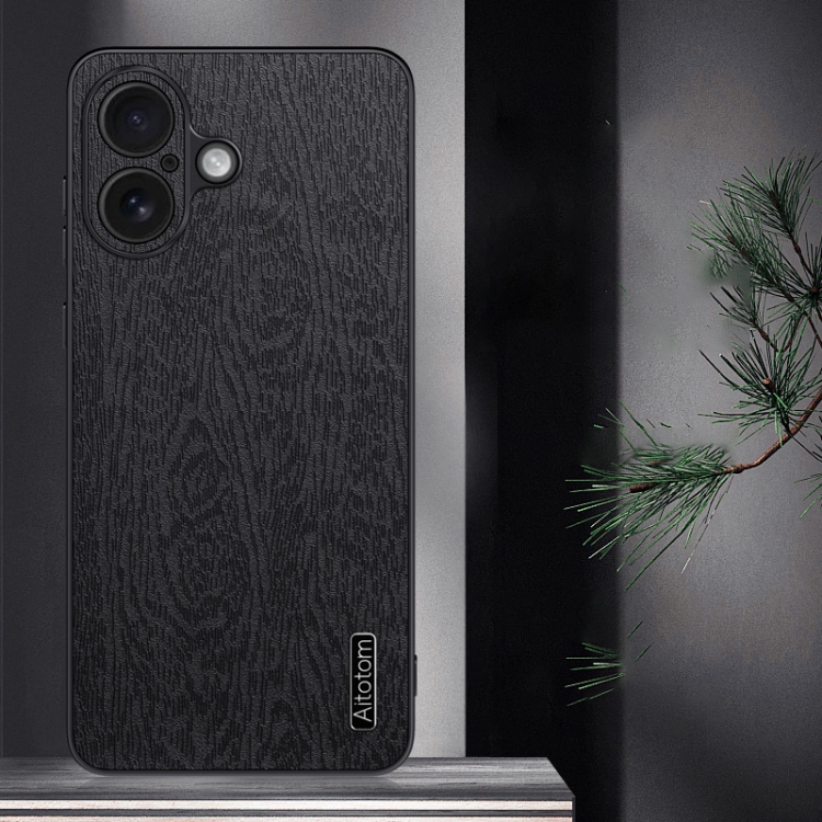 For iPhone 16 Plus Tree Bark Leather Shockproof Phone Case(Grey)