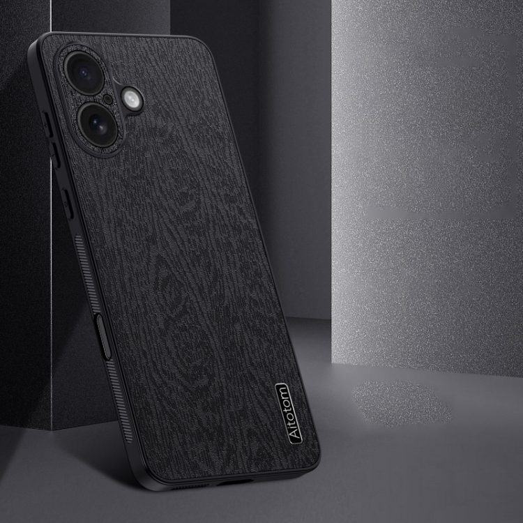 For iPhone 16 Plus Tree Bark Leather Shockproof Phone Case(Grey)