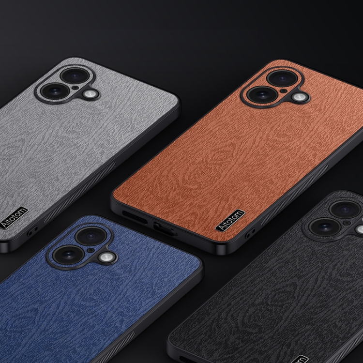 For iPhone 16 Plus Tree Bark Leather Shockproof Phone Case(Grey)