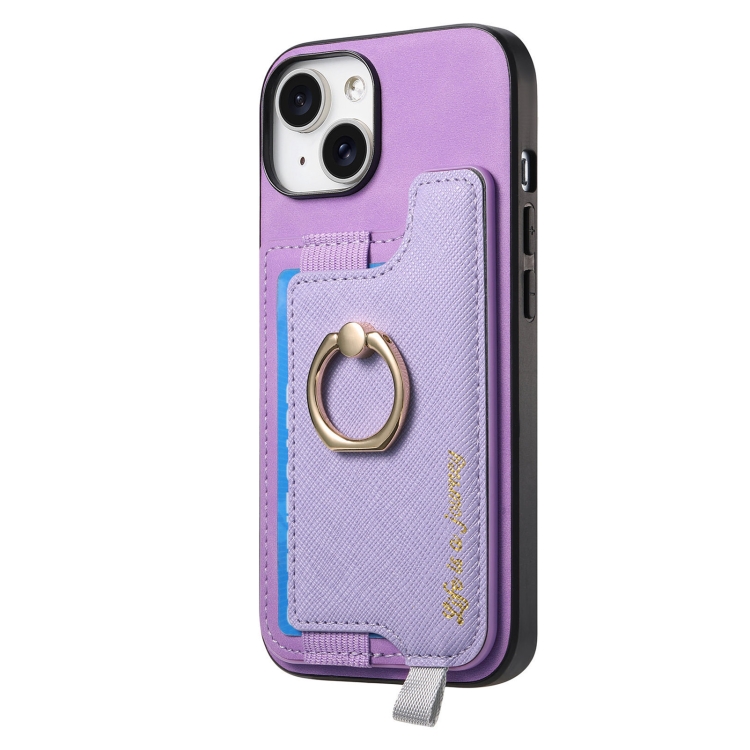 For iPhone 14 Plus Retro Magsafe Cross Leather Ring Holder Card Bag Phone Case(Purple) For iPhone 14 Plus Retro Magsafe Cross Leather Ring Holder Card Bag Phone Case(Purple)