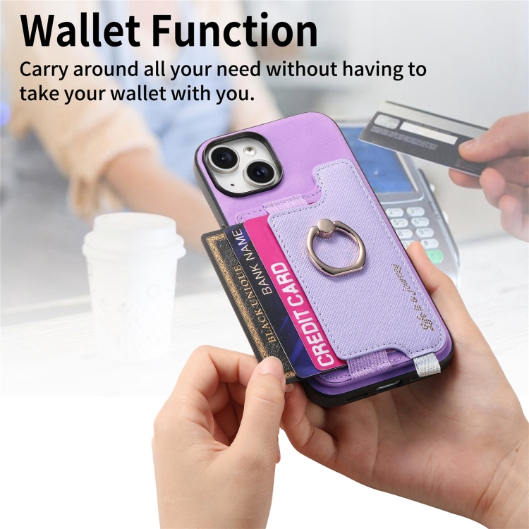 For iPhone 14 Plus Retro Magsafe Cross Leather Ring Holder Card Bag Phone Case(Purple) For iPhone 14 Plus Retro Magsafe Cross Leather Ring Holder Card Bag Phone Case(Purple)
