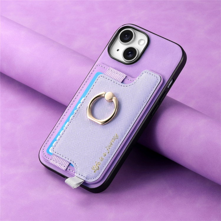 For iPhone 14 Plus Retro Magsafe Cross Leather Ring Holder Card Bag Phone Case(Purple) For iPhone 14 Plus Retro Magsafe Cross Leather Ring Holder Card Bag Phone Case(Purple)