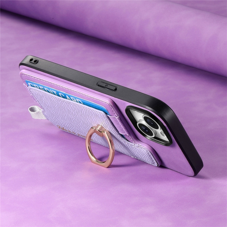 For iPhone 14 Plus Retro Magsafe Cross Leather Ring Holder Card Bag Phone Case(Purple) For iPhone 14 Plus Retro Magsafe Cross Leather Ring Holder Card Bag Phone Case(Purple)