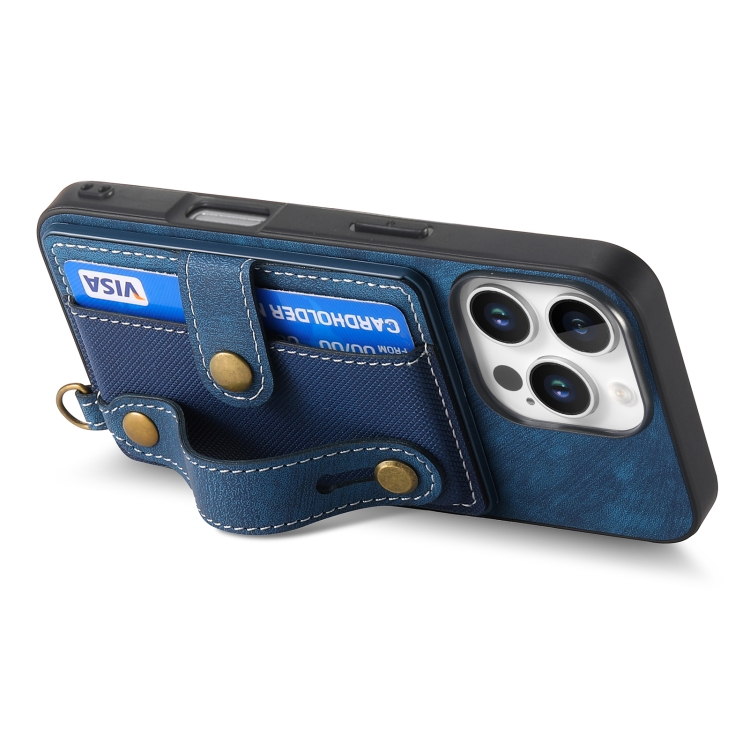 For iPhone 16 Pro Retro Cross Wristband Wallet Leather Back Phone Case(Blue) For iPhone 16 Pro Retro Cross Wristband Wallet Leather Back Phone Case(Blue)