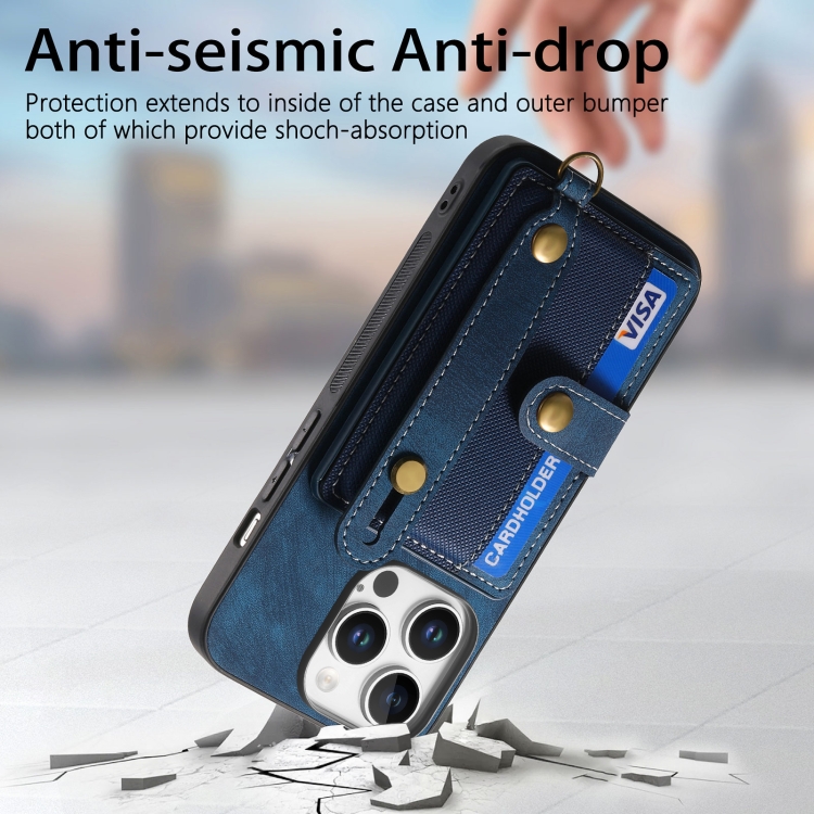 For iPhone 16 Pro Retro Cross Wristband Wallet Leather Back Phone Case(Blue) For iPhone 16 Pro Retro Cross Wristband Wallet Leather Back Phone Case(Blue)