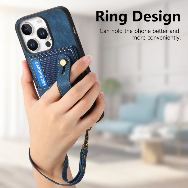 For iPhone 16 Pro Retro Cross Wristband Wallet Leather Back Phone Case(Blue) For iPhone 16 Pro Retro Cross Wristband Wallet Leather Back Phone Case(Blue)