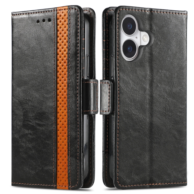 For iPhone 16 Plus CaseNeo Splicing Dual Magnetic Buckle Leather Phone Case(Black) For iPhone 16 Plus CaseNeo Splicing Dual Magnetic Buckle Leather Phone Case(Black)