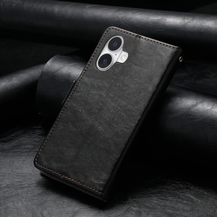 For iPhone 16 Plus CaseNeo Splicing Dual Magnetic Buckle Leather Phone Case(Black) For iPhone 16 Plus CaseNeo Splicing Dual Magnetic Buckle Leather Phone Case(Black)