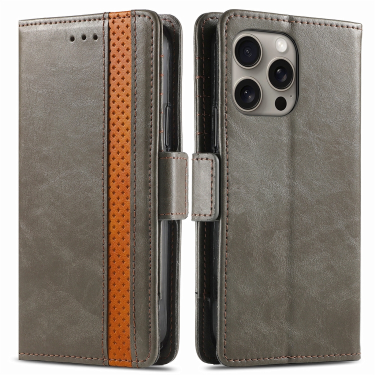 For iPhone 16 Pro CaseNeo Splicing Dual Magnetic Buckle Leather Phone Case(Gray) For iPhone 16 Pro CaseNeo Splicing Dual Magnetic Buckle Leather Phone Case(Gray)