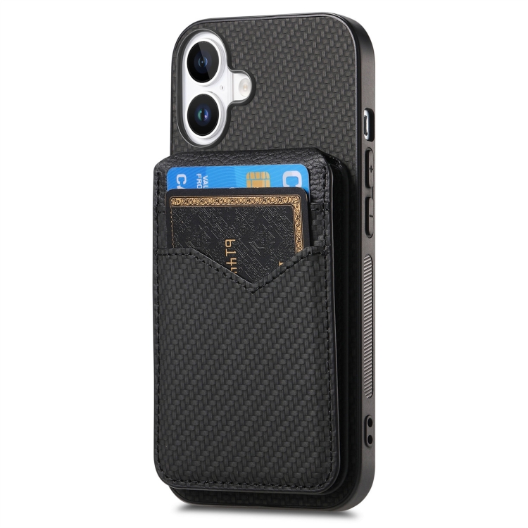 For iPhone 16 Plus Carbon Fiber MagSafe Vertical Flip Card Bag Phone Case(Green) For iPhone 16 Plus Carbon Fiber MagSafe Vertical Flip Card Bag Phone Case(Green)