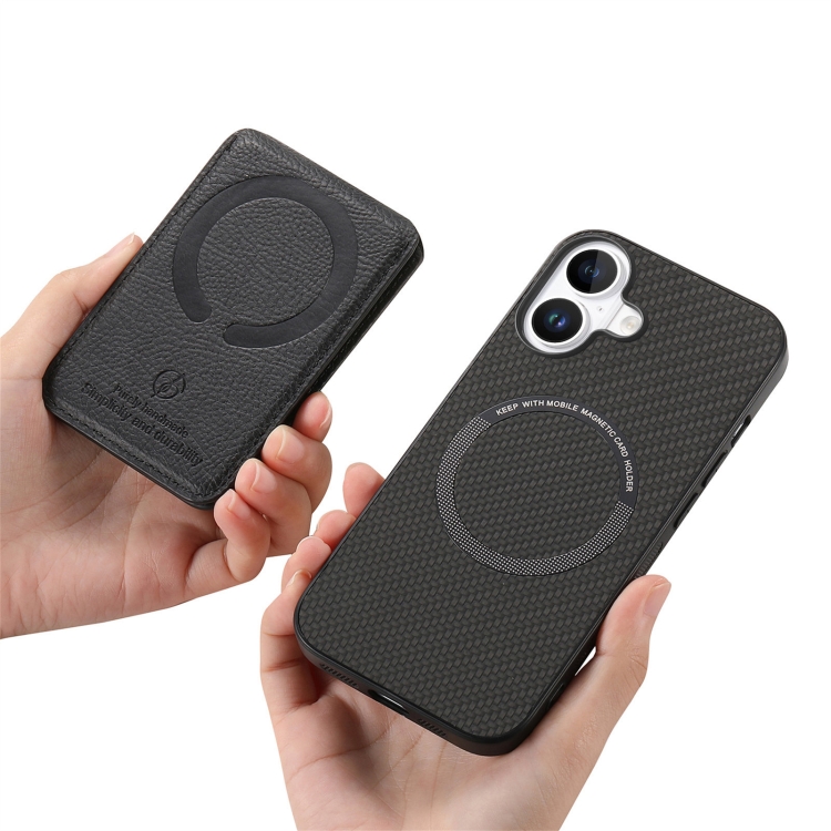 For iPhone 16 Plus Carbon Fiber MagSafe Vertical Flip Card Bag Phone Case(Green) For iPhone 16 Plus Carbon Fiber MagSafe Vertical Flip Card Bag Phone Case(Green)