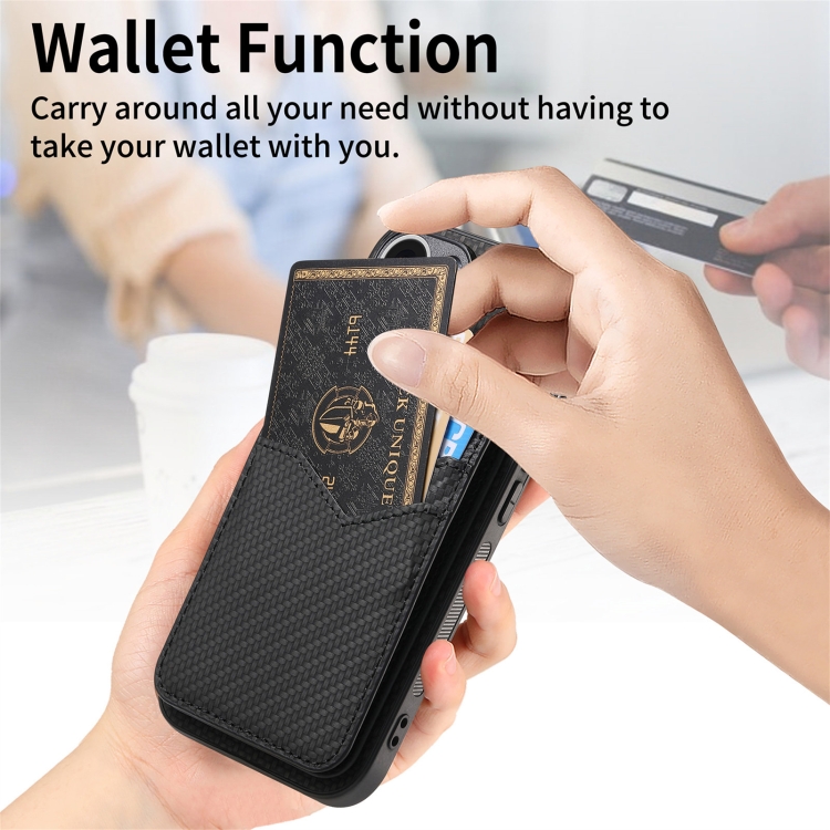 For iPhone 16 Plus Carbon Fiber MagSafe Vertical Flip Card Bag Phone Case(Green) For iPhone 16 Plus Carbon Fiber MagSafe Vertical Flip Card Bag Phone Case(Green)