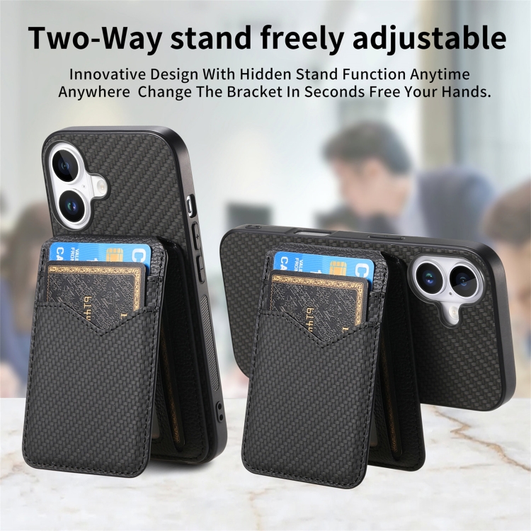 For iPhone 16 Plus Carbon Fiber MagSafe Vertical Flip Card Bag Phone Case(Green) For iPhone 16 Plus Carbon Fiber MagSafe Vertical Flip Card Bag Phone Case(Green)