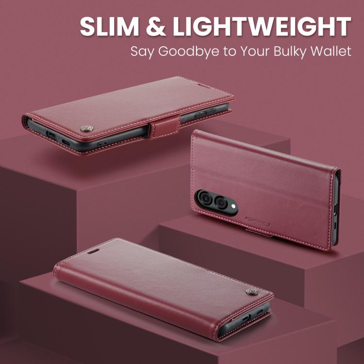 For Samsung Galaxy S25 Edge 5G CaseMe 023 Butterfly Buckle Litchi Texture RFID Anti-theft Leather Phone Case(Red)