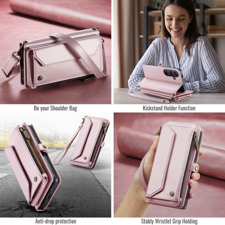 For Samsung Galaxy S26+ 5G CaseMe C36 Card Slots Zipper Wallet RFID Anti-theft Leather Phone Case(Pink)