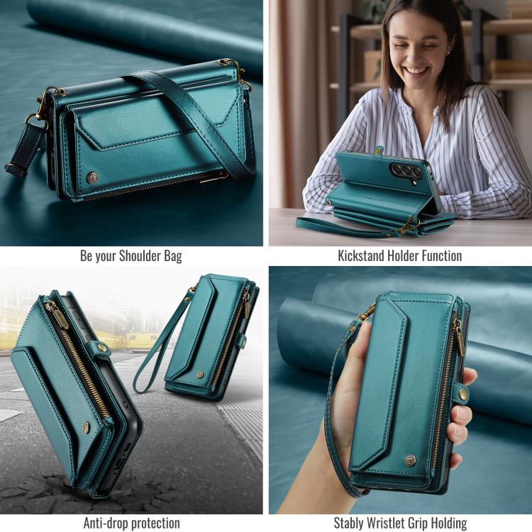 For Samsung Galaxy A37 5G CaseMe C36 Card Slots Zipper Wallet RFID Anti-theft Leather Phone Case(Blue)