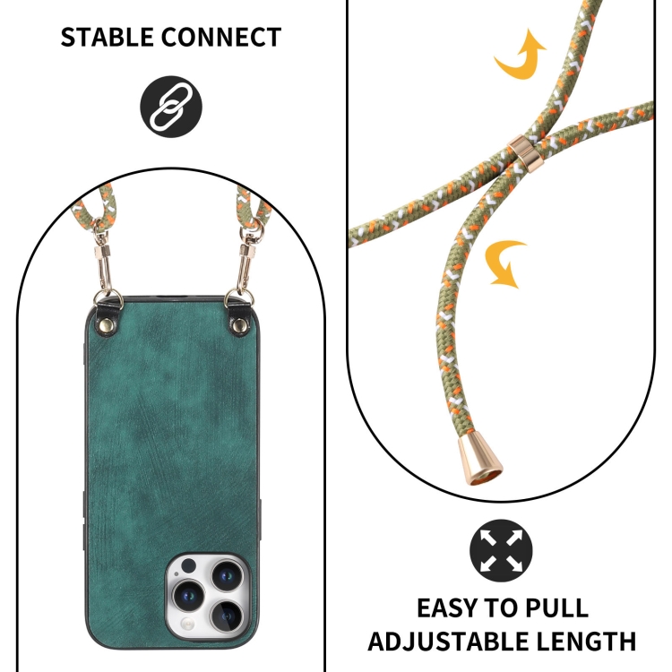 For iPhone 16 Pro Vintage Leather PC Back Cover Phone Case with Crossbody Strap(Green) For iPhone 16 Pro Vintage Leather PC Back Cover Phone Case with Crossbody Strap(Green)