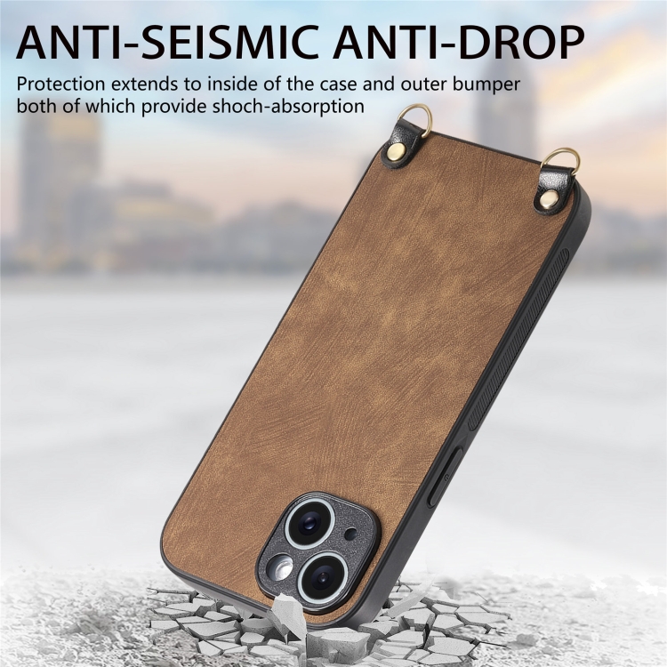 For iPhone 15 Vintage Leather PC Back Cover Phone Case with Crossbody Strap(Brown) For iPhone 15 Vintage Leather PC Back Cover Phone Case with Crossbody Strap(Brown)